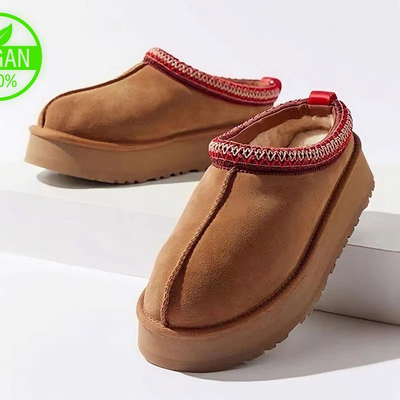 Women's Inspired Vegan Boots Brown Designer Tazz Slippers Warm